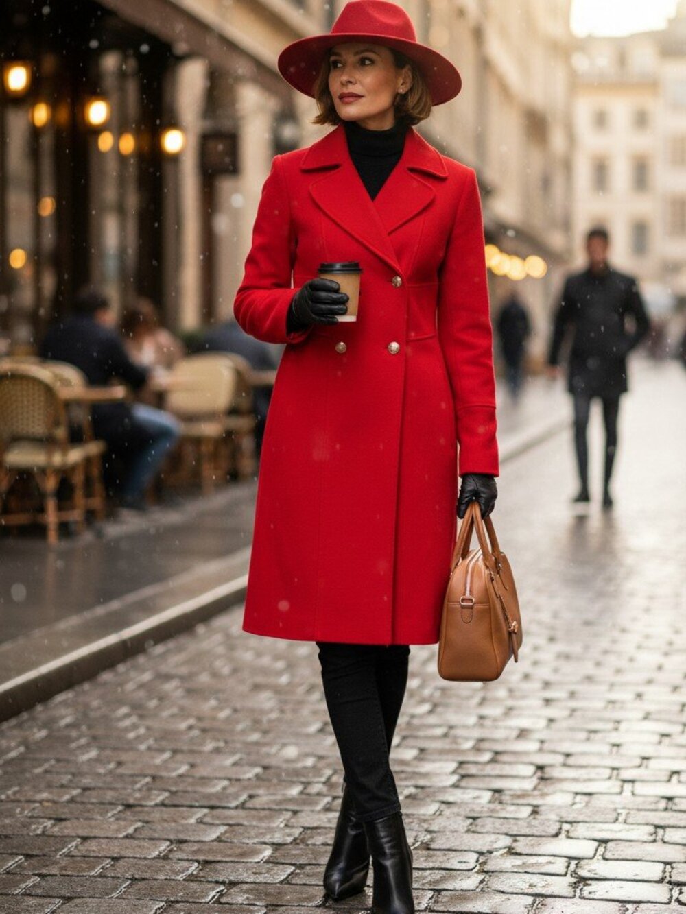 Diane Von Furstenberg Red Wool Double Breasted Notched Collar Coat Size 10.R